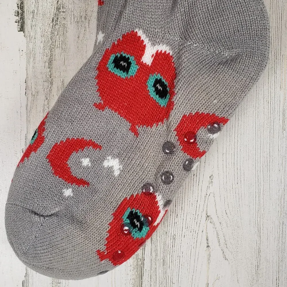 NWT Mari Clare Sherpa Lined Knit Winter Owl Moon Star No-Slip Slipper Socks